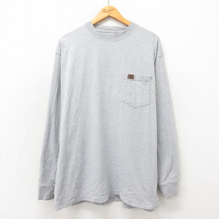【50%OFF】XL★古着 ラングラー Wrangler 長袖 Tシャツ メンズ 胸ポケット付き 大きいサイズ クルーネック グレー 霜降り 25may21 中古