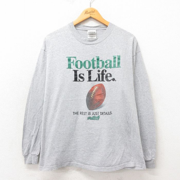 L★古着 長袖 ビンテージ Tシャツ メンズ 00年代 00s フットボール クルーネック グレー 霜降り 25may21 中古