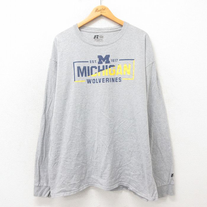ラッセル 長袖Tシャツ ミシガンウルヴァリンズ グレー XL | 古着