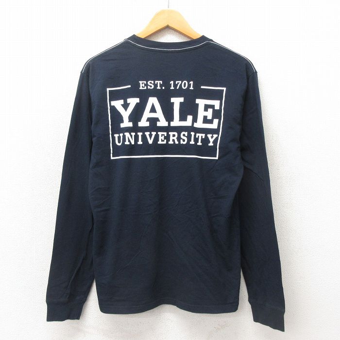 L★古着 長袖 Tシャツ メンズ イェール YALE 胸ポケット付き コットン クルーネック 黒 ブラック 25may21 中古