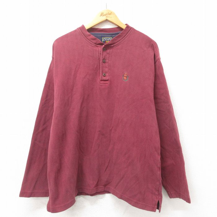 XL★古着 ラルフローレン Ralph Lauren チャップス 長袖 ブランド Tシャツ メンズ 80年代 80s ワンポイントロゴ コットン ヘンリーネック エンジ 25may21 中古