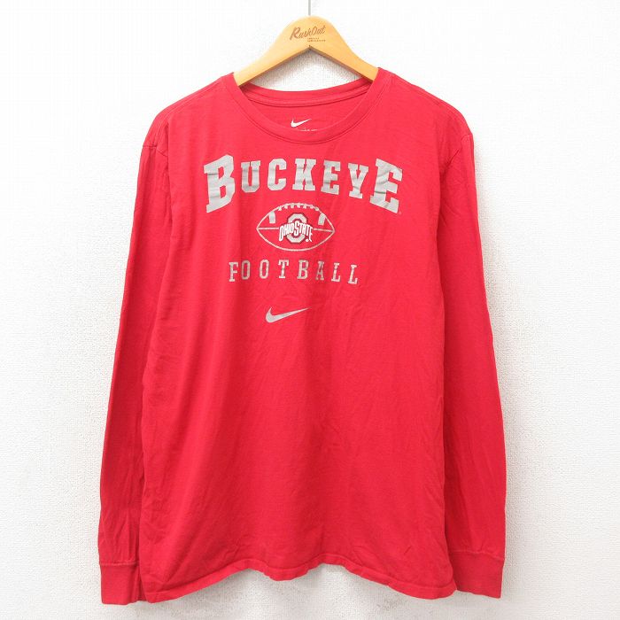 【50%OFF】XL★古着 ナイキ NIKE 長袖 Tシャツ メンズ オハイオバックアイズ クルーネック 赤 レッド 25may21 中古