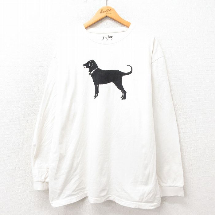 XL★古着 長袖 Tシャツ メンズ The Black Dog 大きいサイズ 子コットン クルーネック 白 ホワイト 25may21 中古