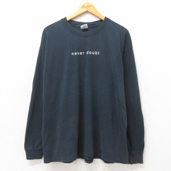 XL★古着 長袖 ビンテージ Tシャツ メンズ 00年代 00s never doubt 大きいサイズ コットン クルーネック 黒 ブラック 25may21 中古