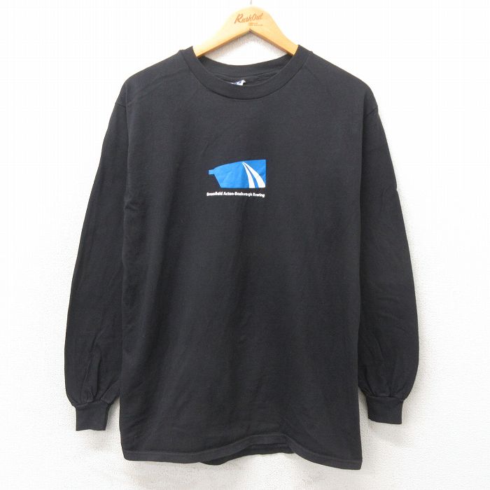 M★古着 ヘインズ Hanes 長袖 ビンテージ Tシャツ メンズ 00年代 00s Rowing コットン クルーネック 黒 ブラック 25may21 中古