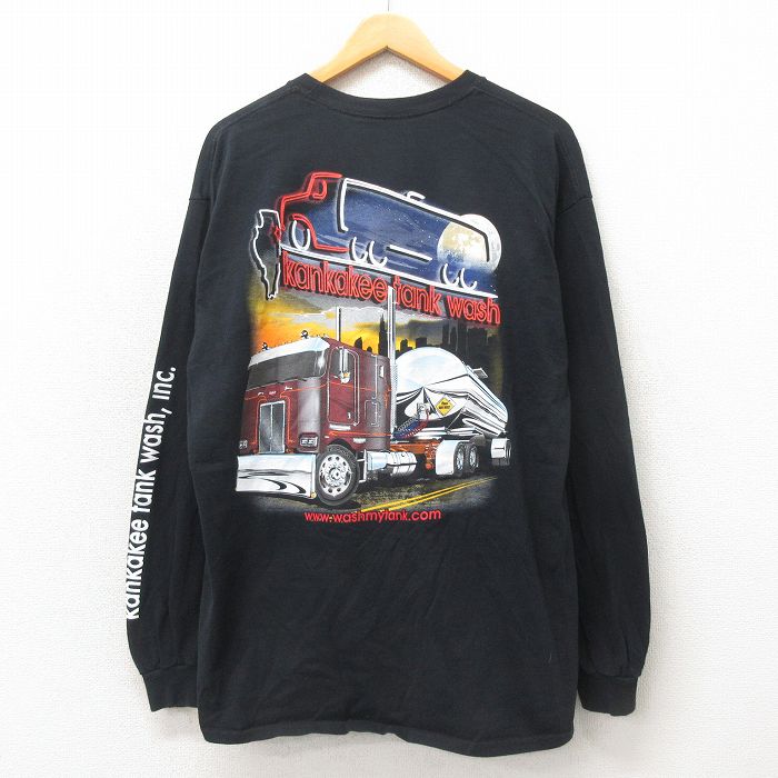 XL★古着 長袖 Tシャツ メンズ トラック 大きいサイズ クルーネック 黒 ブラック 25may21 中古