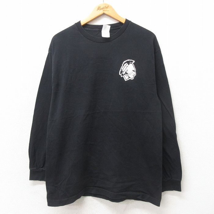 L★古着 長袖 ビンテージ Tシャツ メンズ 00年代 00s インディアン コットン クルーネック 黒 ブラック 25may21 中古