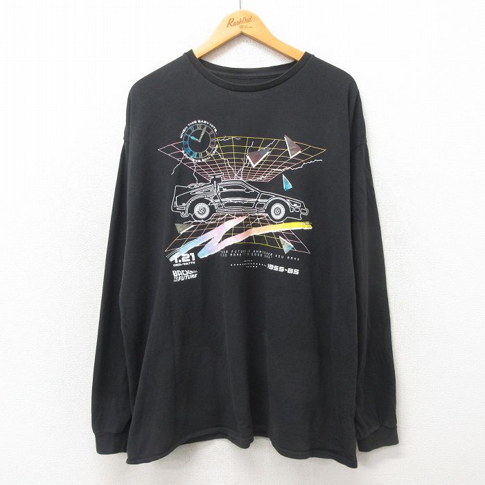 XL★古着 長袖 Tシャツ メンズ 映画 バックトゥーザフューチャー 大きいサイズ コットン クルーネック 黒 ブラック 【spe】 25may21 中古