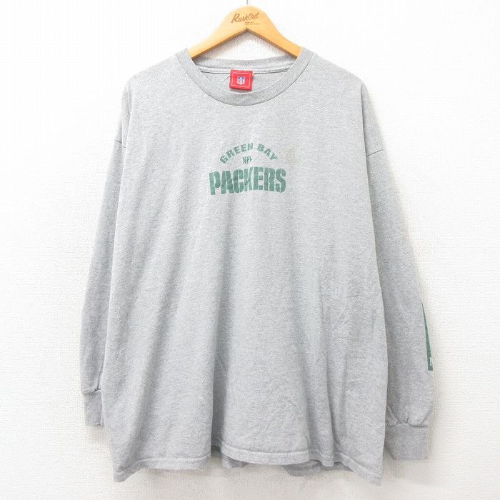 XL★古着 長袖 ビンテージ Tシャツ メンズ 00年代 00s NFL グリーンベイパッカーズ 大きいサイズ クルーネック グレー 霜降り アメフト スーパーボウル 25may22 中古