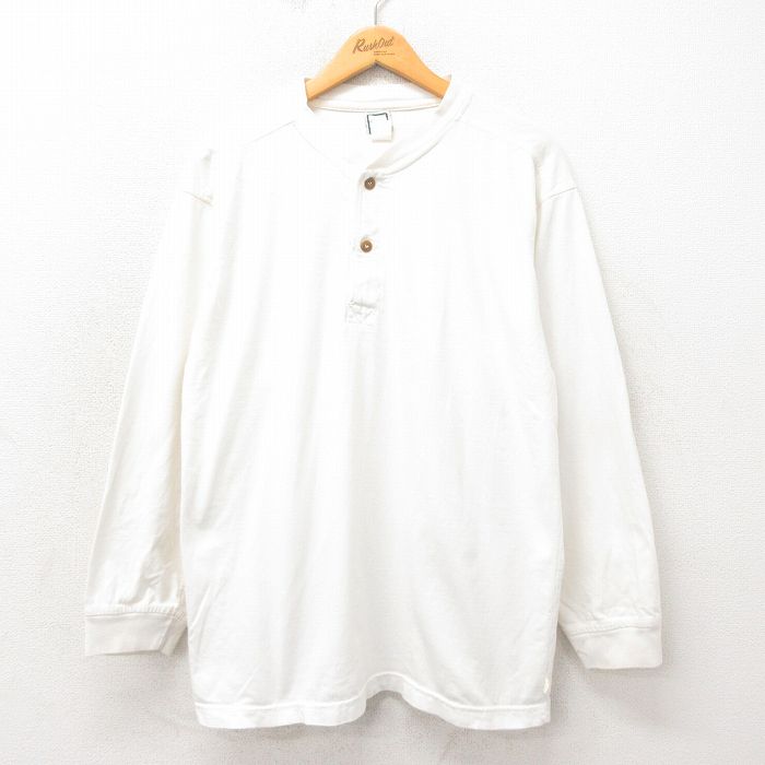 XL★古着 長袖 ビンテージ Tシャツ メンズ 00年代 00s 無地 コットン ヘンリーネック 白 ホワイト 25may22 中古