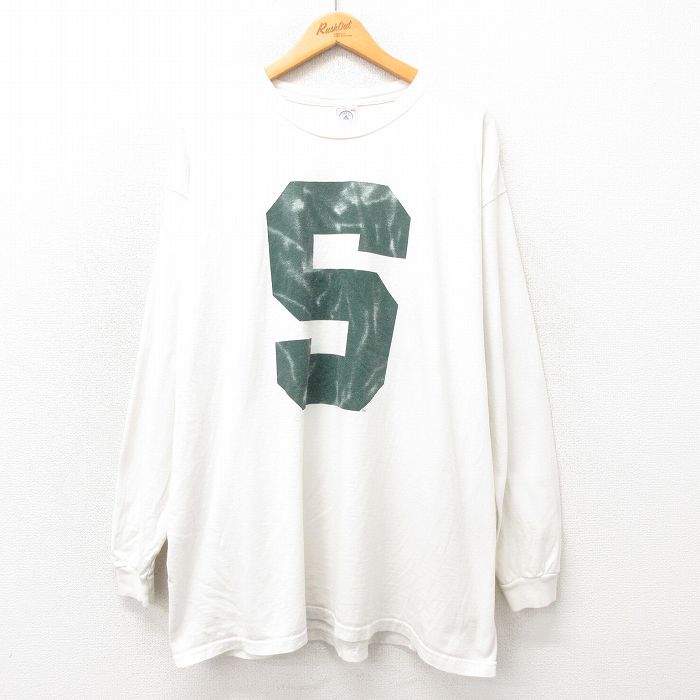 XL★古着 長袖 ビンテージ Tシャツ メンズ 00年代 00s S 大きいサイズ コットン クルーネック 白 ホワイト 25may22 中古