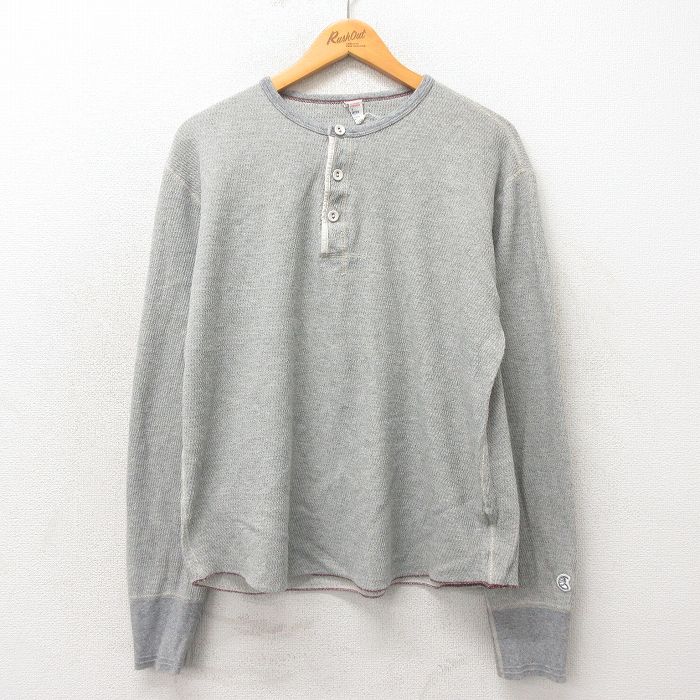 XL★古着 チャンピオン Champion 長袖 サーマル Tシャツ メンズ 無地 大きいサイズ コットン ヘンリーネック カナダ製 グレー 25may22 中古