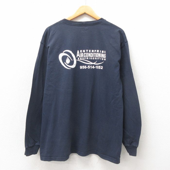 【50%OFF】XL★古着 カーハート Carhartt 長袖 Tシャツ メンズ エンタープライズ 胸ポケット付き 大きいサイズ コットン クルーネック 紺 ネイビー 25may22 中古