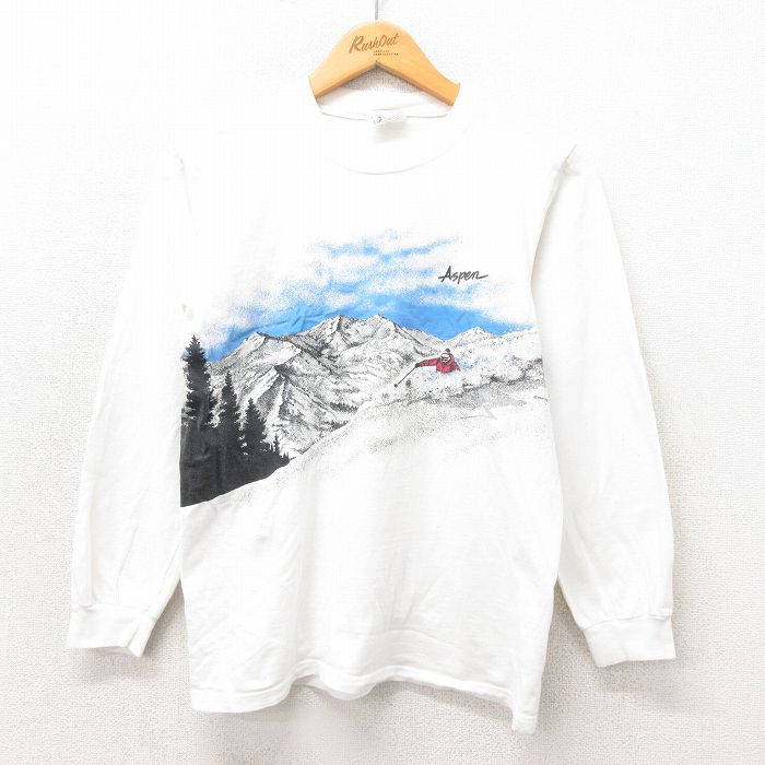 80s 長袖Tシャツ スキー ホワイト S | 古着