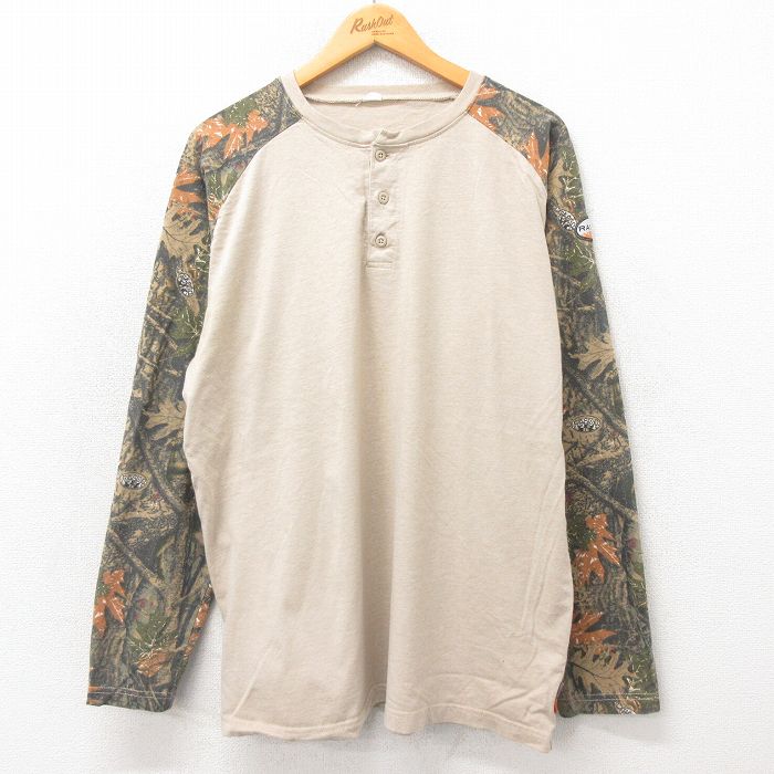 XL★古着 長袖 Tシャツ メンズ RASCO 大きいサイズ ラグラン ヘンリーネック ベージュ カーキ 25may22 中古