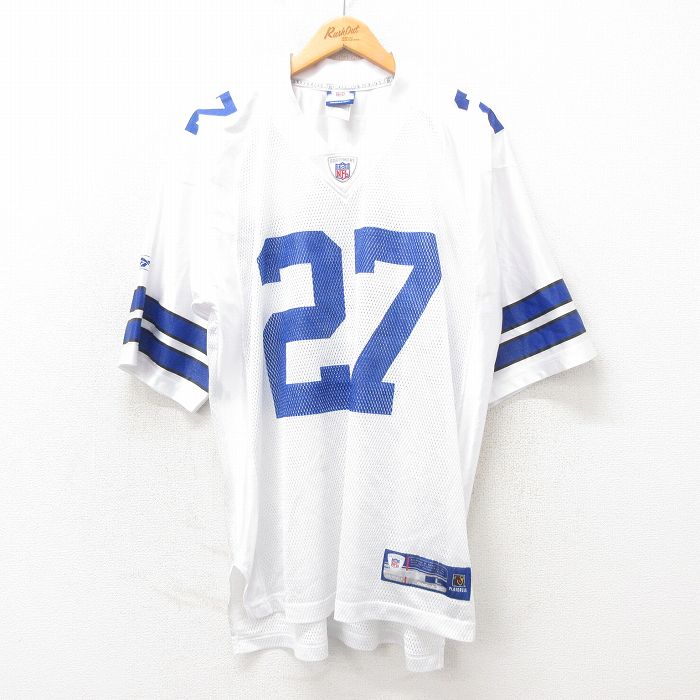 XL★古着 リーボック REEBOK 半袖 ビンテージ フットボール Tシャツ メンズ 00年代 00s NFL テネシータイタンズ エディジョージ 27 大きいサイズ メッシュ地 Vネック 白 ホワイト アメフト スーパーボウル ユニフォーム ゲームシャツ 25may22 中古