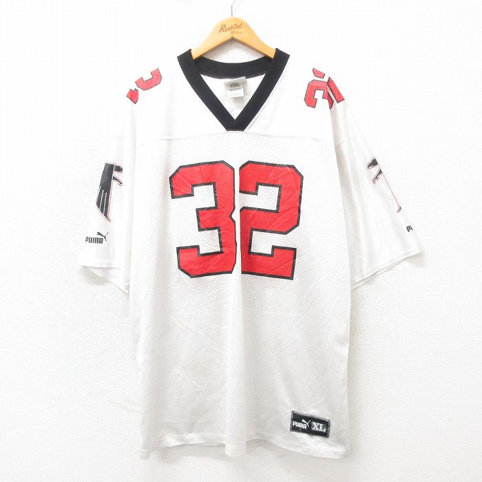 XL★古着 プーマ puma 半袖 ビンテージ フットボール Tシャツ メンズ 00年代 00s NFL アトランタファルコンズ 大きいサイズ ロング丈 メッシュ地 Vネック 白 ホワイト アメフト スーパーボウル ユニフォーム ゲームシャツ 25may22 中古