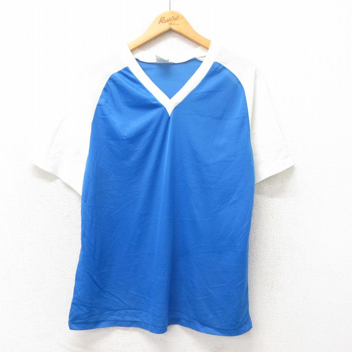 L★古着 半袖 ビンテージ Tシャツ メンズ 90年代 90s 無地 ツートンカラー Vネック 水色 25may22 中古