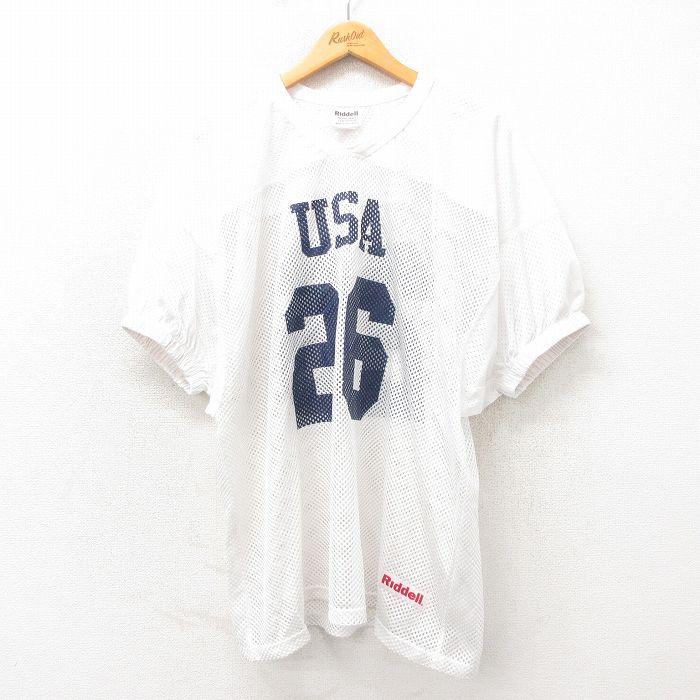 XL★古着 半袖 ビンテージ フットボール Tシャツ メンズ 00年代 00s 26 大きいサイズ メッシュ地 Vネック 白 ホワイト ユニフォーム ゲームシャツ 25may22 中古