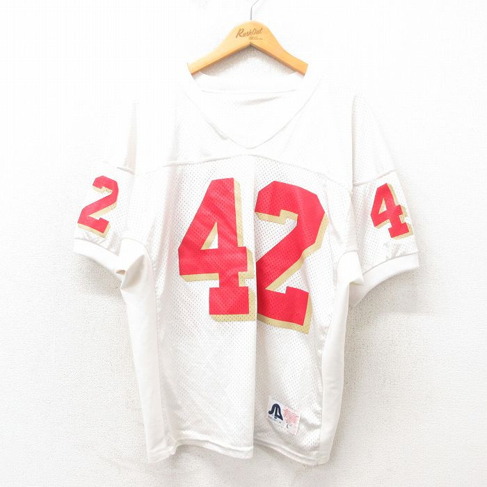 XL★古着 半袖 ビンテージ フットボール Tシャツ メンズ 90年代 90s 42 大きいサイズ メッシュ地 Vネック USA製 白 ホワイト 25may22 中古