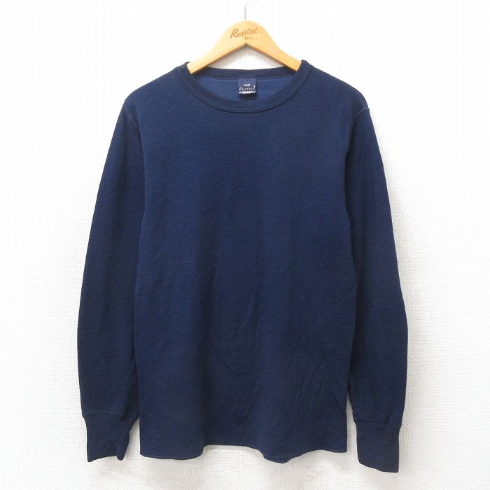 L★古着 デュオフォールド 長袖 ビンテージ Tシャツ メンズ 90年代 90s 無地 クルーネック USA製 紺 ネイビー 25may22 中古