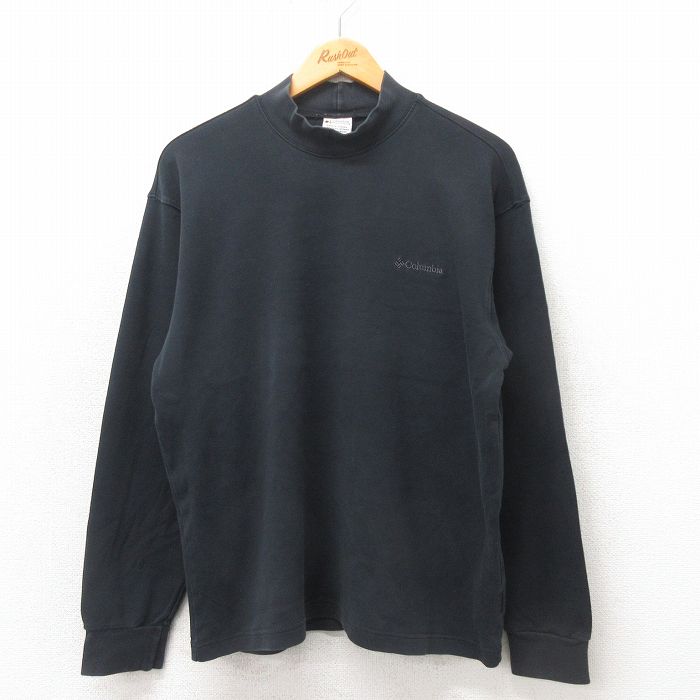 【50%OFF】L★古着 コロンビア COLUMBIA 長袖 ビンテージ Tシャツ メンズ 00年代 00s ワンポイントロゴ コットン モックネック ハイネック 黒 ブラック 25may22 中古