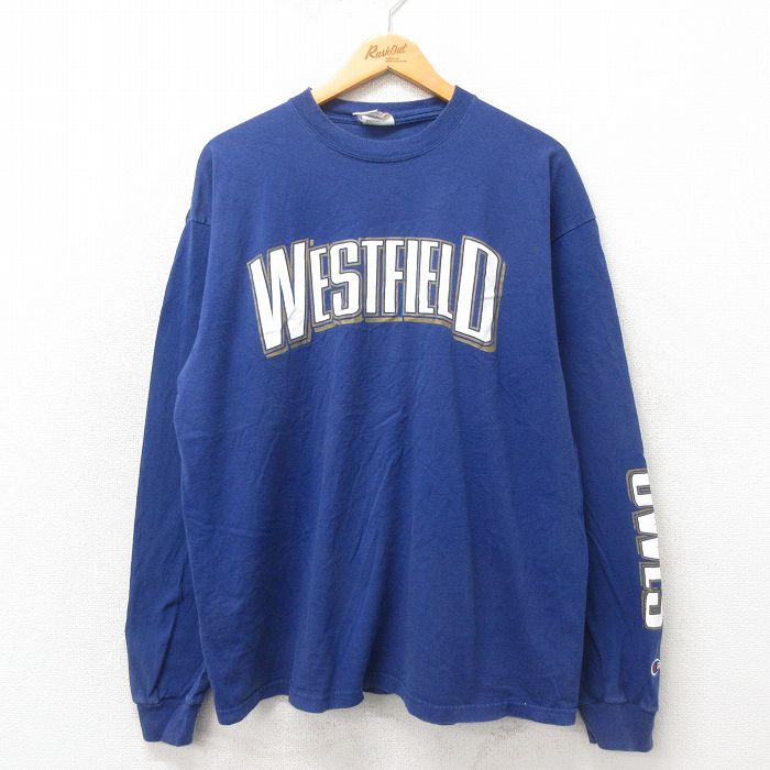【50%OFF】XL★古着 チャンピオン Champion 長袖 ビンテージ Tシャツ メンズ 00年代 00s ウエストフィールド コットン クルーネック 青 ブルー 25may23 中古