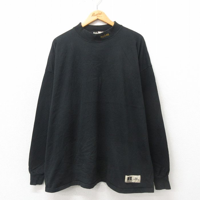 XL★古着 ラッセル 長袖 ビンテージ Tシャツ メンズ 00年代 00s ファルコンズ 大きいサイズ コットン モックネック ハイネック 黒 ブラック 25may23 中古