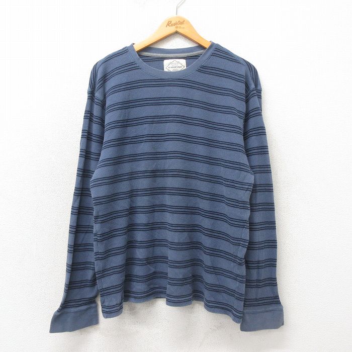 XL★古着 セントジョンズベイ 長袖 サーマル Tシャツ メンズ 大きいサイズ コットン クルーネック 紺 ネイビー ボーダー 25may23 中古