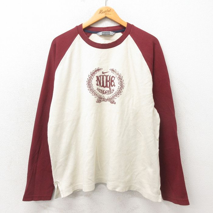 XL★古着 ナイキ NIKE 長袖 ビンテージ Tシャツ メンズ 00年代 00s 大きいサイズ コットン ラグラン クルーネック 生成り 25may23 中古
