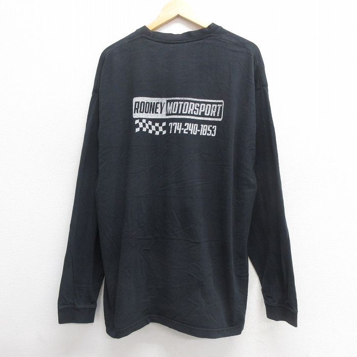 XL★古着 長袖 ビンテージ Tシャツ メンズ 00年代 00s モータースポーツ 大きいサイズ コットン クルーネック 黒 ブラック 25may23 中古