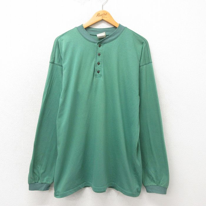【50%OFF】XL★古着 エルエルビーン LLBEAN 長袖 ビンテージ Tシャツ メンズ 80年代 80s 無地 コットン ヘンリーネック USA製 緑 グリーン 【spe】 25may23 中古
