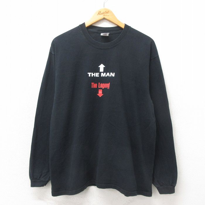L★古着 ジャージーズ 長袖 ビンテージ Tシャツ メンズ 00年代 00s THE MAN コットン クルーネック 黒 ブラック 25may23 中古
