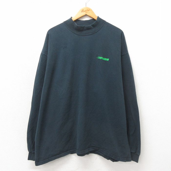XL★古着 長袖 ビンテージ Tシャツ メンズ 00年代 00s PRAXAIR 大きいサイズ コットン モックネック ハイネック 黒 ブラック 25may23 中古