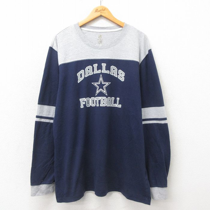 XL★古着 長袖 Tシャツ メンズ NFL ダラスカウボーイズ 大きいサイズ ツートンカラー クルーネック 紺 ネイビー 25may23 中古