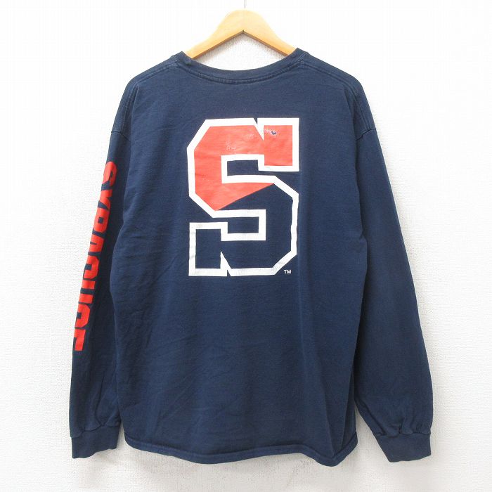 【50%OFF】XL★古着 長袖 Tシャツ メンズ S 大きいサイズ コットン クルーネック 紺 ネイビー 25may23 中古