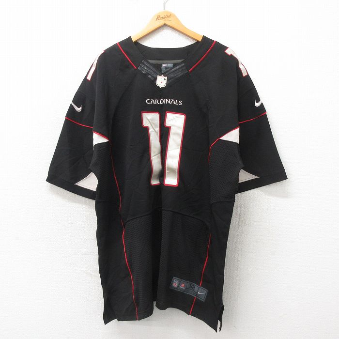 XL★古着 ナイキ NIKE 半袖 フットボール Tシャツ メンズ NFL アリゾナカージナルス ラリーフィッツジェラルド 11 大きいサイズ ロング丈 メッシュ地 Vネック 黒 ブラック アメフト スーパーボウル ユニフォーム ゲームシャツ 25may24 中古