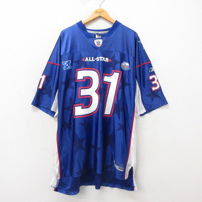 【20%OFF】XL★古着 リーボック REEBOK 半袖 ビンテージ フットボール Tシャツ メンズ 00年代 00s NFL オールスター ロイウィリアムズ 大きいサイズ ロング丈 Vネック 青 ブルー アメフト スーパーボウル ユニフォーム ゲームシャツ 25may24 中古