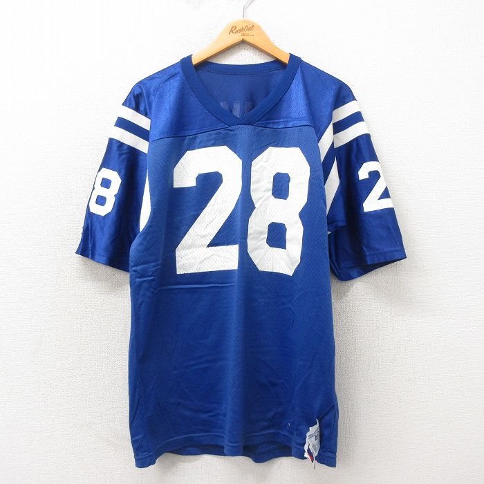 XL★古着 チャンピオン champion 半袖 ビンテージ フットボール Tシャツ メンズ 90年代 90s NFL マーシャルフォーク 28 メッシュ地 Vネック USA製 青 ブルー アメフト スーパーボウル ユニフォーム ゲームシャツ 25may24 中古