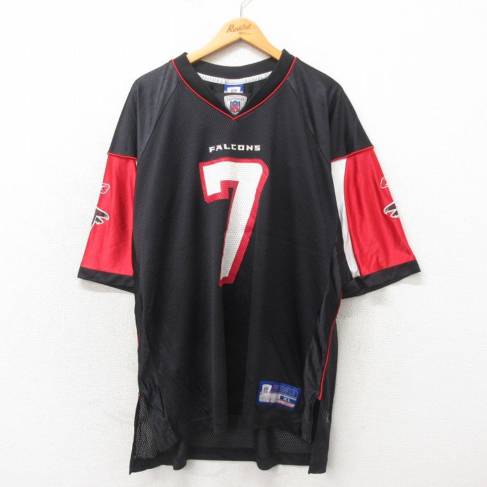 XL★古着 リーボック REEBOK 半袖 ビンテージ フットボール Tシャツ メンズ 00年代 00s NFL アトランタファルコンズ マイケルヴィック 7 大きいサイズ メッシュ地 Vネック 黒 ブラック アメフト スーパーボウル ユニフォーム ゲームシャツ 25may24 中古