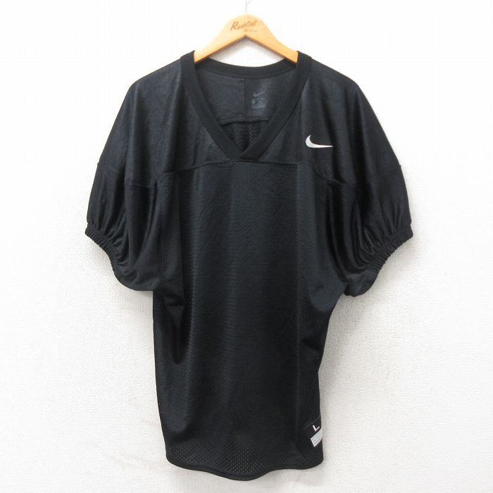 XL★古着 ナイキ NIKE 半袖 フットボール Tシャツ メンズ ワンポイントロゴ メッシュ地 Vネック 黒 ブラック 25may24 中古