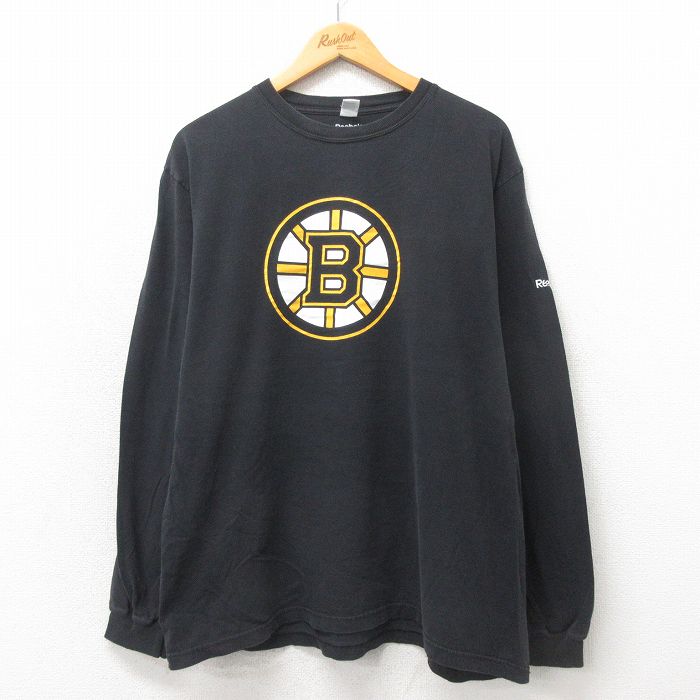 【50%OFF】XL★古着 リーボック REEBOK 長袖 Tシャツ メンズ NHL ボストンブルーインズ 大きいサイズ コットン クルーネック 黒 ブラック アイスホッケー 25may24 中古