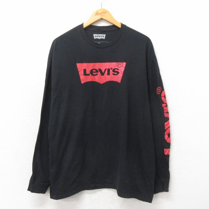 【50%OFF】XL★古着 リーバイス Levis 長袖 Tシャツ メンズ ビッグロゴ コットン クルーネック 黒 ブラック 25may24 中古