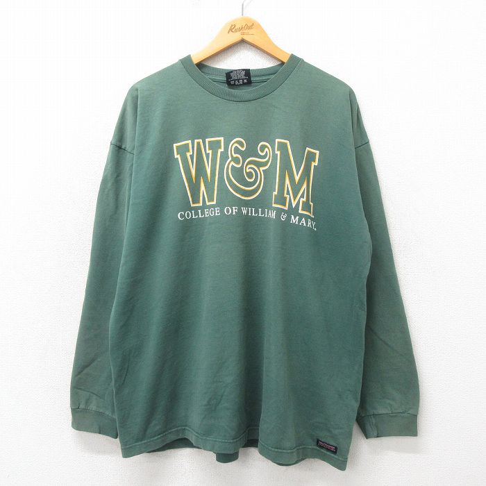 XL★古着 ジャンスポーツ 長袖 ビンテージ Tシャツ メンズ 90年代 90s W&M 大きいサイズ コットン クルーネック USA製 緑 グリーン 25may24 中古