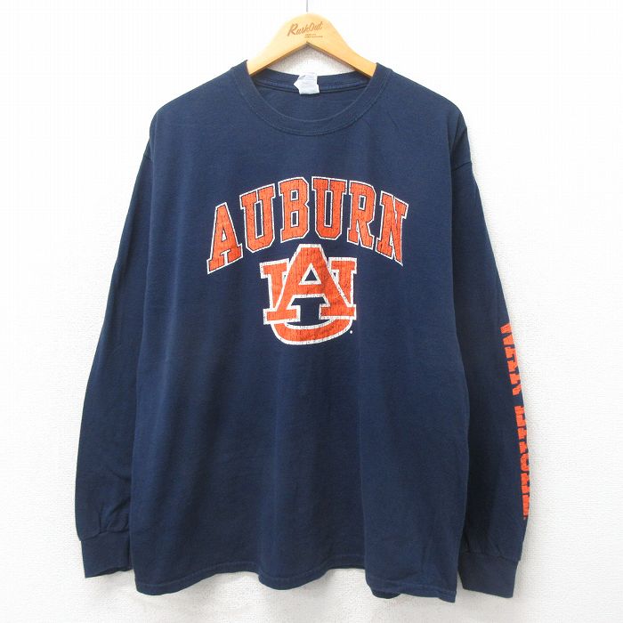 XL★古着 長袖 Tシャツ メンズ AU 大きいサイズ コットン クルーネック 紺 ネイビー 25may24 中古