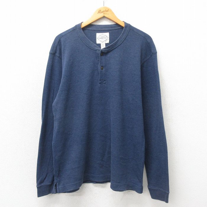 XL★古着 セントジョンズベイ 長袖 サーマル Tシャツ メンズ 無地 大きいサイズ ヘンリーネック 紺 ネイビー 25may24 中古