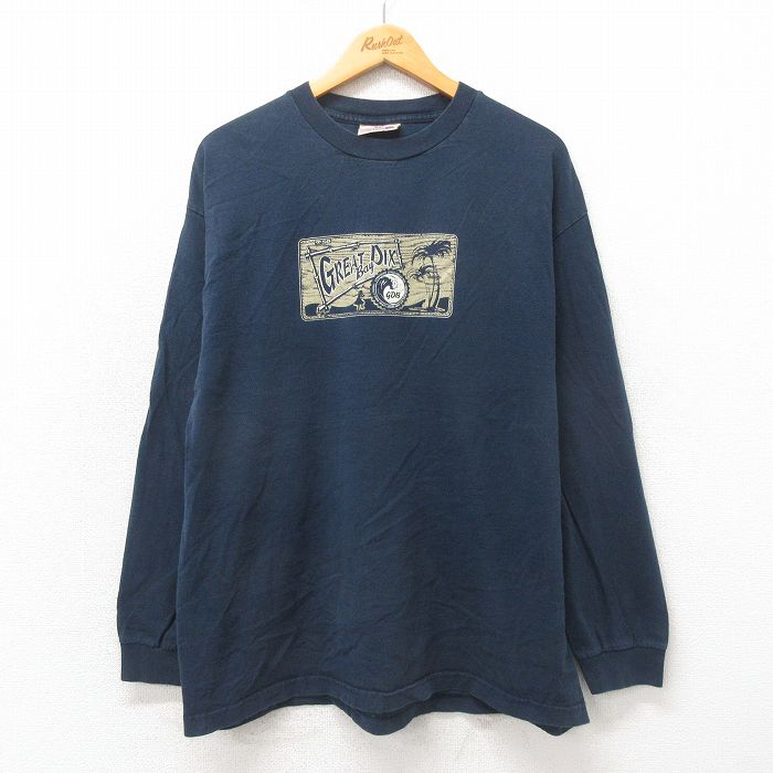 XL★古着 STEVE&BARRYS 長袖 ビンテージ Tシャツ メンズ 00年代 00s ヤシの木 コットン クルーネック 黒 ブラック 25may24 中古