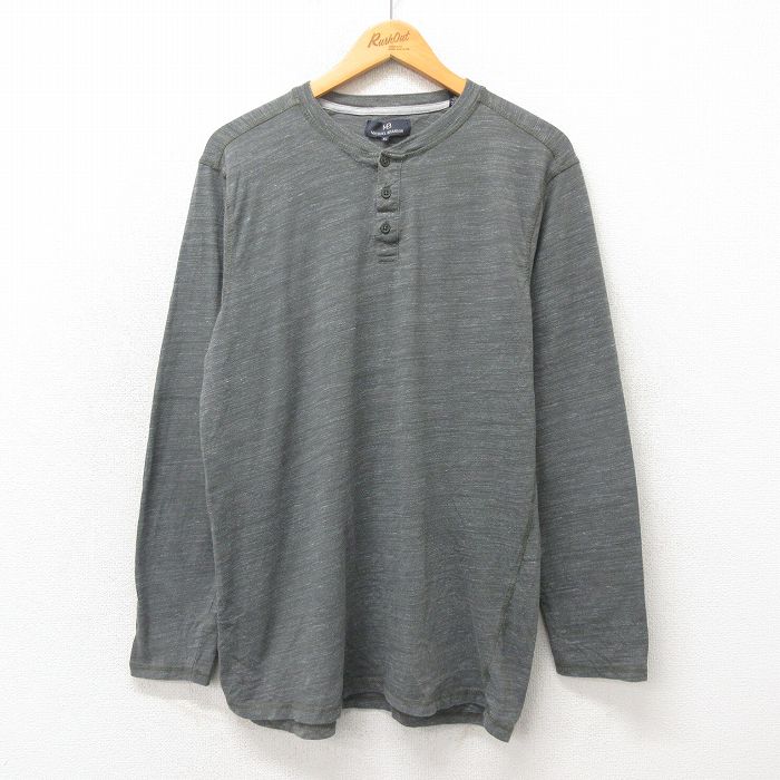 L★古着 長袖 Tシャツ メンズ 無地 クルーネック グレー 霜降り 25may24 中古