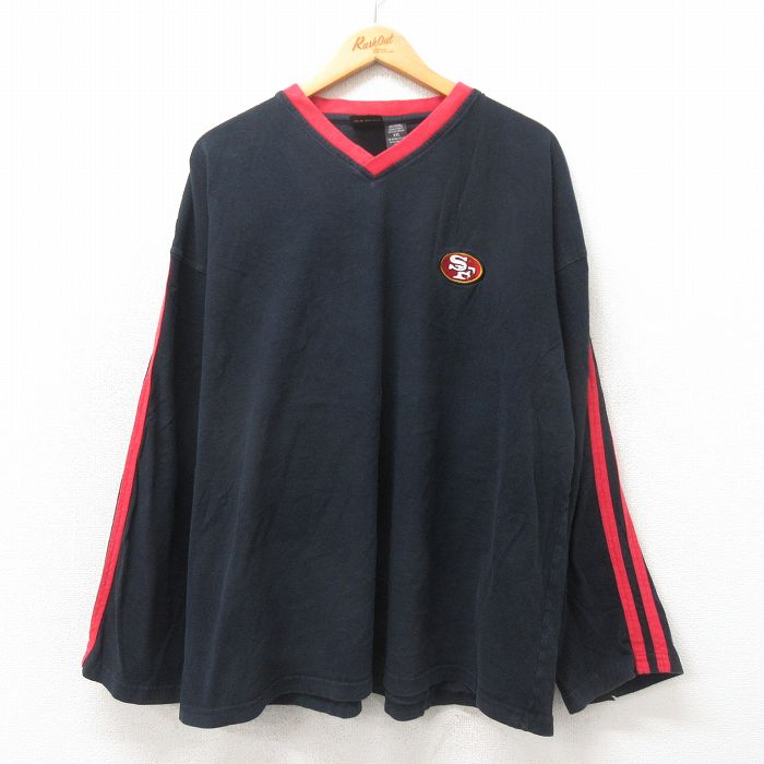 XL★古着 長袖 ビンテージ Tシャツ メンズ 00年代 00s NFL サンフランシスコフォーティーナイナーズ 49ers 大きいサイズ コットン Vネック 黒 ブラック アメフト スーパーボウル 25may24 中古