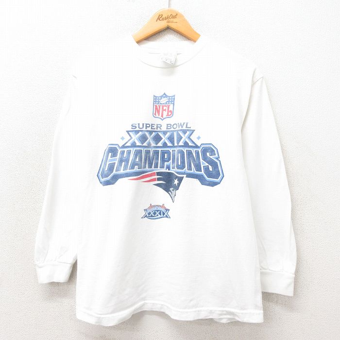 M★古着 長袖 ビンテージ Tシャツ メンズ 00年代 00s NFL ニューイングランドペイトリオッツ コットン クルーネック 白 ホワイト アメフト スーパーボウル 25may24 中古